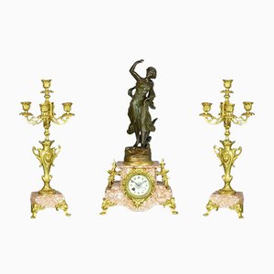 French Art Nouveau Poésie Clocks from Japy Freres, 1878, Set of 3