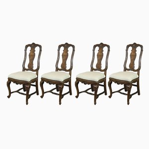 Antique Continental Queen Anne Style Walnut Chairs, Set of 4