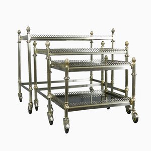 Mid-Century French Smoked Glass Nesting Trolleys, Set of 3