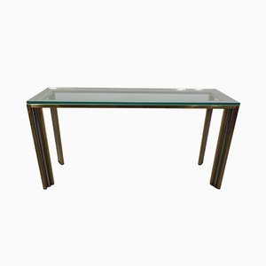 French Chrome & Brass Glass Console Table, 1970s