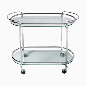 Chariot de Bar Mid-Century en Laiton, Chrome et Cristal de Fontana Arte