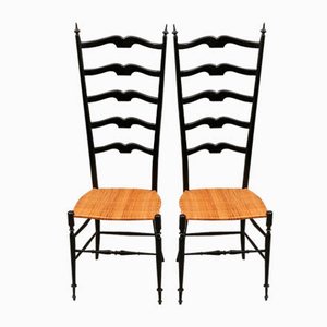 Mid-Century High Back Ebonized Chiavari Chairs, Set of 2