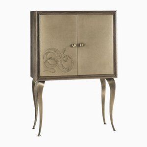 Eden Bar Cabinet with Two Leather Doors & Embroidery by Giorgio Ragazzini for VGnewtrend