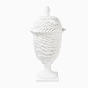 Weiße italienische Potiche Palladio Tischlampe aus Keramik mit Deckel von VGnewtrend