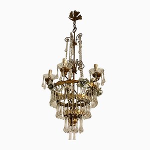 Italian Gold Gilded Murano Glass Chandelier, 1930s