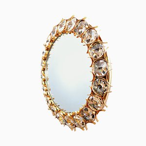 Gilded Brass & Crystal Wall Mirror with Illumination from Palwa, 1960s