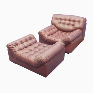 Mid-Century Leather Lounge Chair and Ottoman Set, 1960s, Set of 2