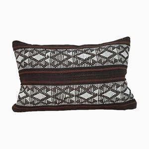 Woven Kilim Lumbar Pillow Cover with Aztec Pattern