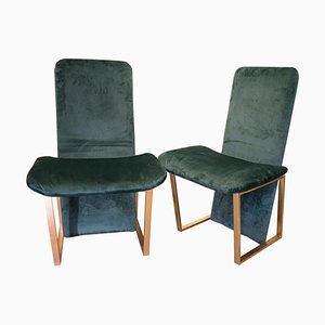 Mid-Century Kazuki Stühle mit grünem Bezug & Gestell aus Messing von Kazuhide Takahama, 2er Set
