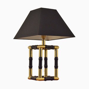 Mid-Century French Bamboo Brass & Ebonized Wood Table Lamp, 1950s