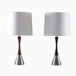 Mid-Century Scandinavian Aluminum & Rosewood Table Lamps from Bergboms, 1960s, Set of 2