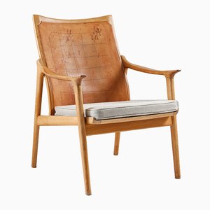 Leather & Oak Model 4093 Armchair by Hans Brattrud for Norcraft, 1950s