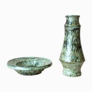 Vintage Norwegian Ceramic Vase & Dish from AWF Arnold Wiigs Fabrikker, Set of 2