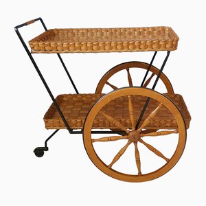Carrito Mid-Century de metal, madera y goma, años 50
