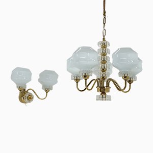 Chandelier & Wall Lamp from Kamenický Šenov, 1970s, Set of 2