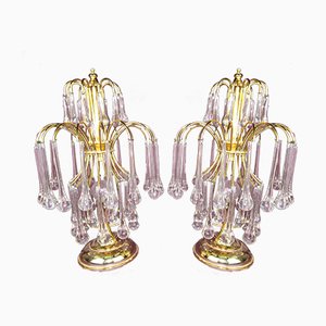Lámparas de mesa italianas de metal cromado y cristal de Murano de Paolo Venini, años 70. Juego de 2