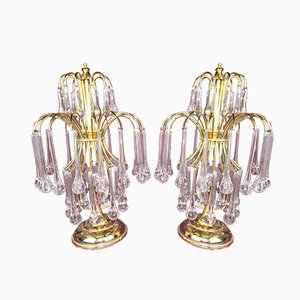 Lámparas de mesa italianas de metal cromado y cristal de Murano de Paolo Venini, años 70. Juego de 2