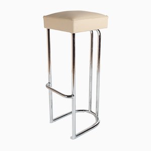 White Leather & Chrome Barstool, 1970s