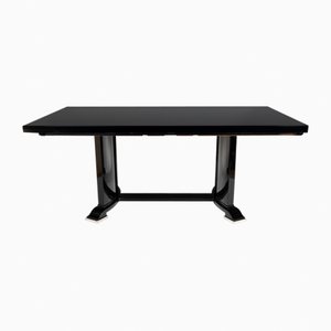 Extendable Black Lacquered Dining Table, 1930s