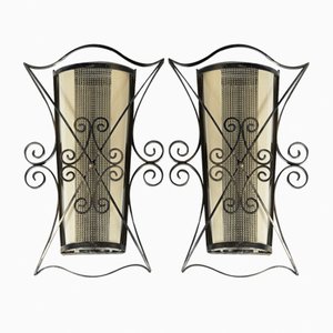 Applique in ferro battuto e vetro, anni '40, set di 2