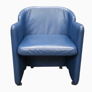 Klappbare Esszimmerstühle aus blauem Leder von Durlet, 1980er, 4er Set