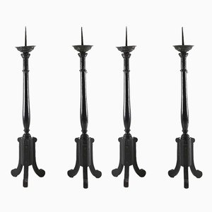 Large Antique Wooden Church Candle Holders, Set of 4