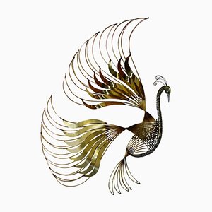 Scultura a forma di pavone in ottone di Curtis Jeré, anni '80