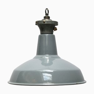 Industrial English Grey Enamel Ceiling Lamp, 1950s