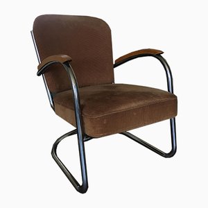 Sillón modelo 436 industrial de acero tubular y tela de Paul Schuitema para D3 Rotterdam, años 30