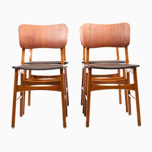 Danish Beech and Teak Dining Chairs, 1950s, Set of 4