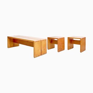 Table, Tabourets et Bancs par Charlotte Perriand, 1960s, Set de 4