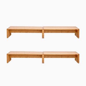 Large Wooden Benches by Charlotte Perriand, 1960s, Set of 2
