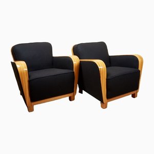 Customizable Vintage Art Deco Ash Lounge Chairs, 1930s, Set of 2