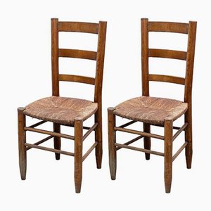 Mid-Century Wood & Rattan Chairs by Charlotte Perriand, Set of 2