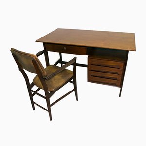 Italian Set with Teak Desk & Chair by Vittorio Dassi, 1950s, Set of 2