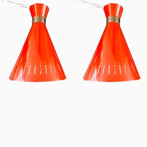 Lámparas colgantes en rojo de Svend Aage Holm Sørensen para Holm Sørensen & Co, años 60. Juego de 2