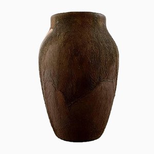 Vaso vintage in ceramica smaltata marrone, anni '20