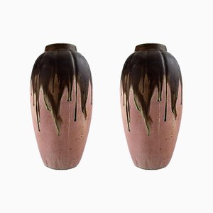 Vintage French Art Deco Ceramic Vases by Gilbert Metenier, Set of 2