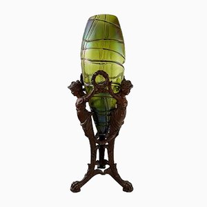 Antike Jugendstil Vasen aus grünem Milchglas von Palme König, 2er Set