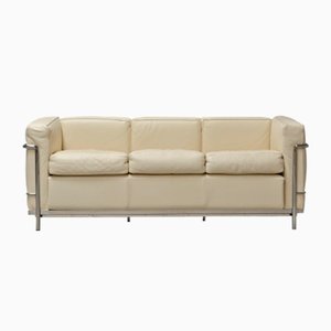 Danish Lc2 Leather 3 Seater Sofa By Le Corbusier For Cina 1989