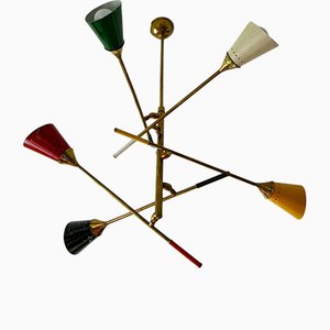 Italian Brass and Galvanized Metal Ceiling Lamp from Stilnovo, 1950s