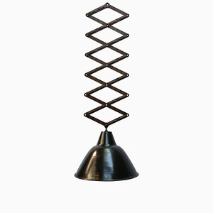 Vintage Industrial Black Enamel Scissor Pendant Lamp, 1950s