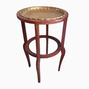 Antique Art Nouveau Side Table with Removable Brass Tray