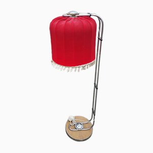 Mid-Century Chrome Plated Floor Lamp with Red Shade, 1960s