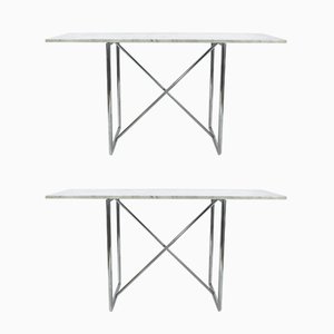 Italian Steel and Marble Console Tables from Bieffeplast, 1980s, Set of 2