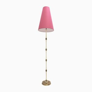 Lampadaire Mid-Century en Hêtre et Laiton