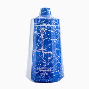Blue & Pink Splash Half 'n' Half Ceramic Vase by Tal Batit, 2018
