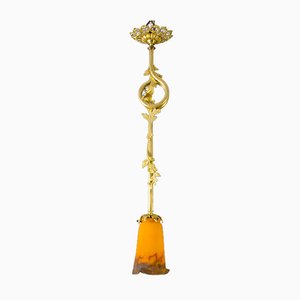 Art Nouveau French Ceiling Lamp with a Glass Shade by Muller Frères, 1920s