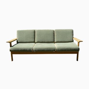 Dänisches 3-Sitzer Sofa aus Leder & Eiche, 1970er