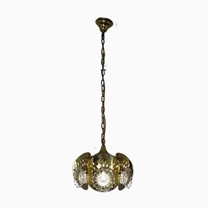 Italian Brass & Glass Ceiling Lamp, 1960s